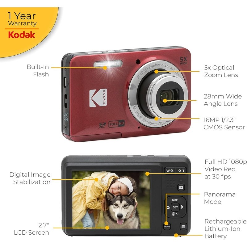 Kodak PIXPRO FZ55 Digital Camera Red Ultimate Accessory Bundle with Case