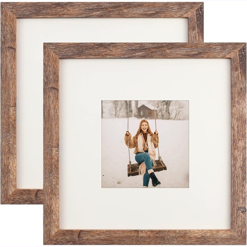 Set of 2 Distressed Wood Grain Photo Frames for Wall Mounting or Tabletop Display