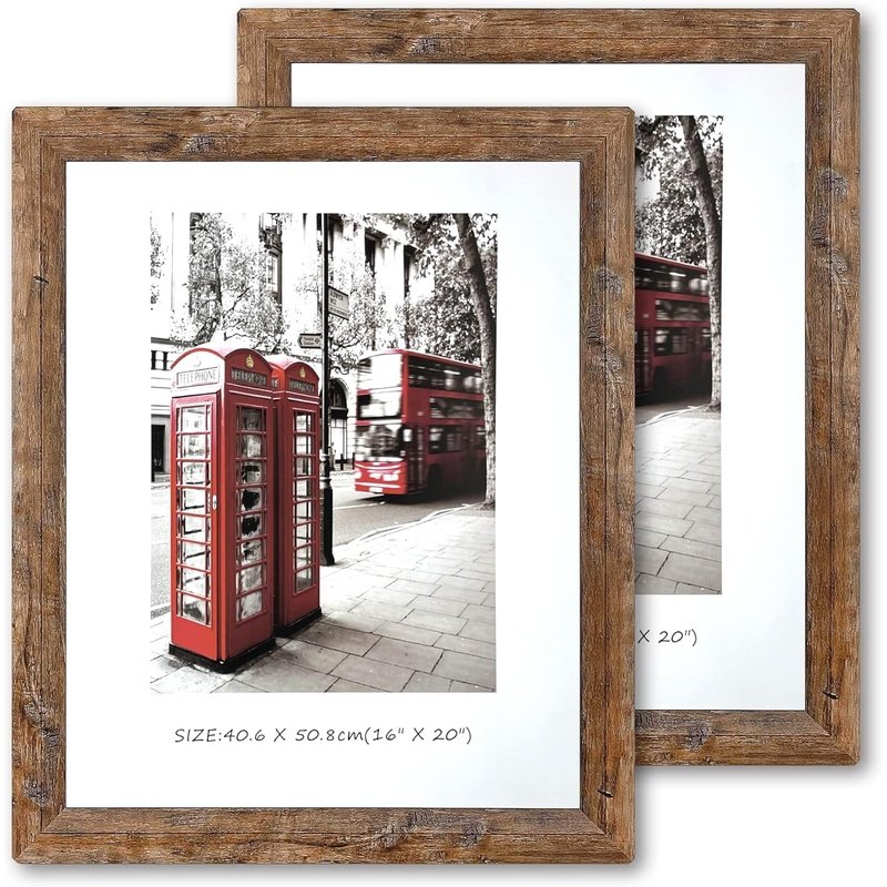 16X20 Set of 2 Picture Frames Composite Wooden Rustic Rounded Corners w/Hanging Hardware
