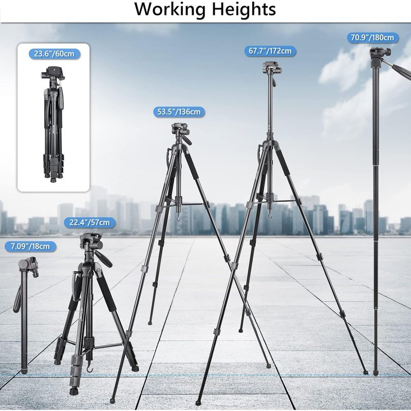 ARTCISE FZ20 70” Lightweight Camera Tripod with Adjustable Ball Head