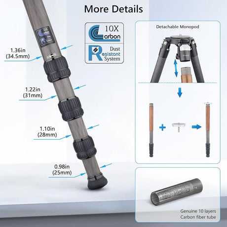 ARTCISE HS80C 63" Professional Carbon Fiber Heavy Duty Tripod Monopod