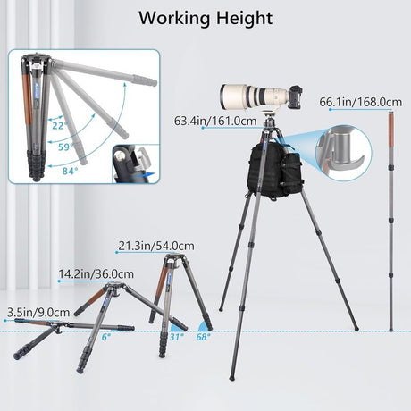 ARTCISE HS80C 63" Professional Carbon Fiber Heavy Duty Tripod Monopod