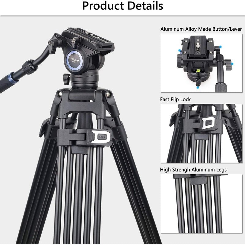 ARTCISE MF70 72" Professional Heavy Duty Fluid Head Tripod w/Dolly