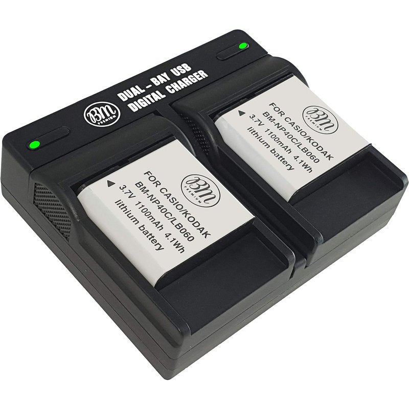 BM Premium 2 Pack LB-060 Batteries and Dual Charger for Kodak PixPro Cameras
