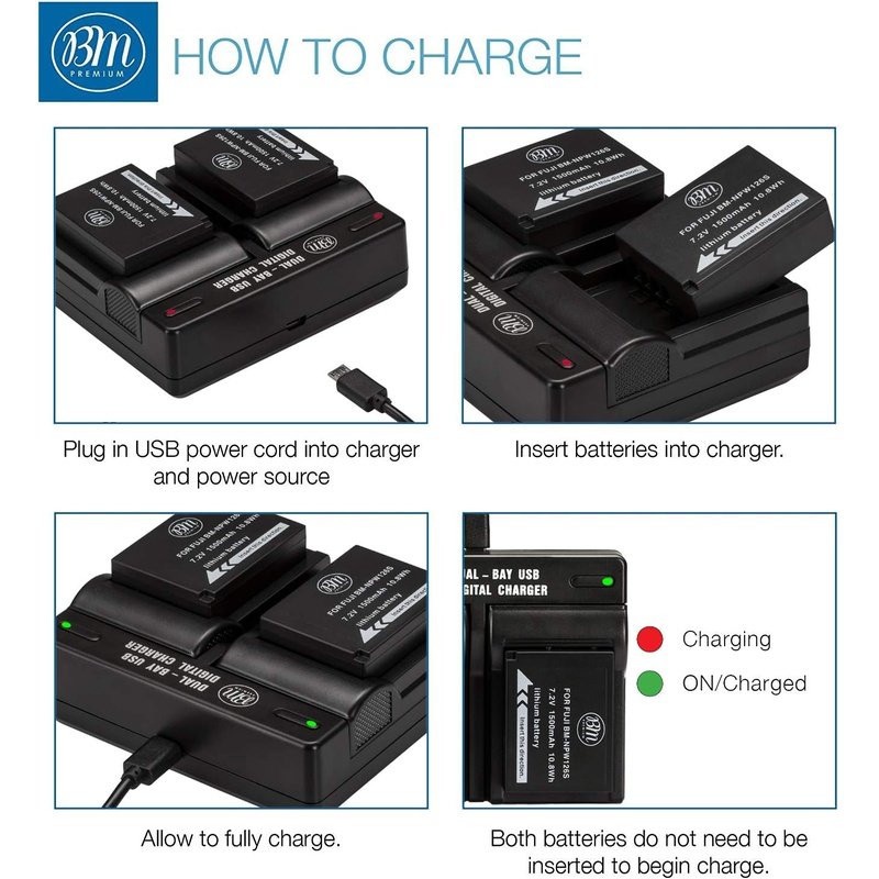 BM Premium 2 Pack NP-W126S Battery and Dual Charger for Select FujiFilm Cameras