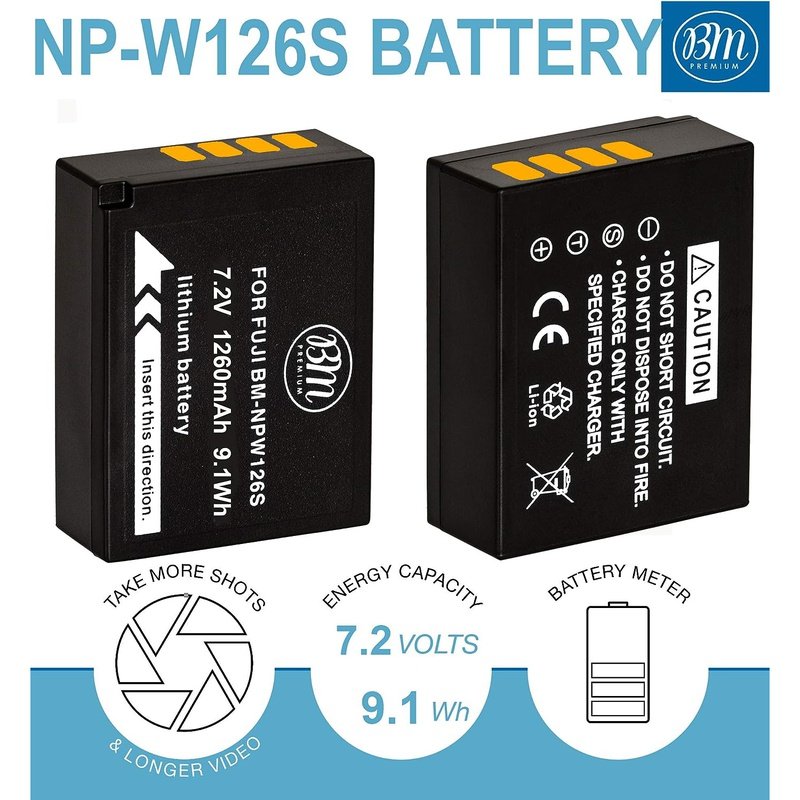 BM Premium 2 Pack NP-W126S Battery and Dual Charger for Select FujiFilm Cameras