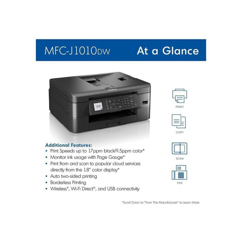 Brother MFC-J1010DW Inkjet All-In-One Printer w/Wireless Connectivity