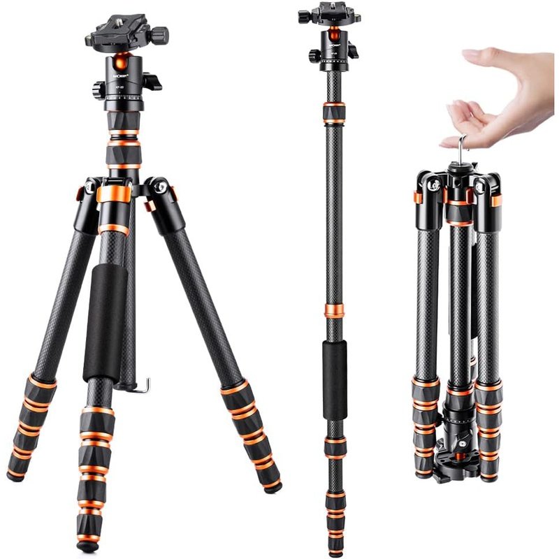 Carbon Fiber Camera Tripod & Monopod, 60" - 68" for Camera Photography with Metal Ball Head