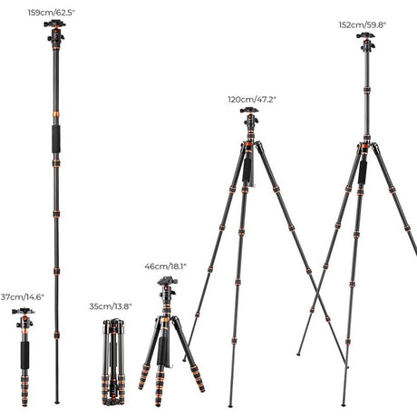 Carbon Fiber Camera Tripod & Monopod, 60" - 68" for Camera Photography with Metal Ball Head