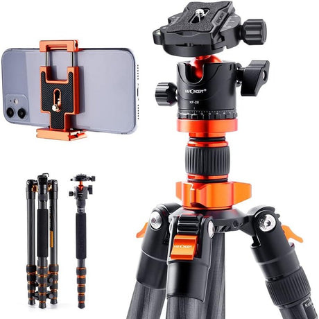 Carbon Fiber Camera Tripod & Monopod, 60" - 68" for Camera Photography with Metal Ball Head