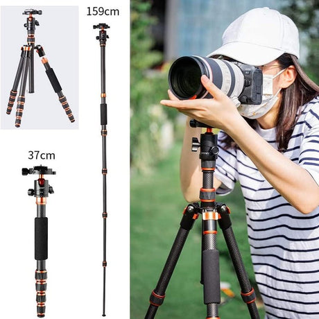 Carbon Fiber Camera Tripod & Monopod, 60" - 68" for Camera Photography with Metal Ball Head