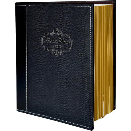 Classic Photo Album with Black Leather Cover, Magnetic Self-Stick Page