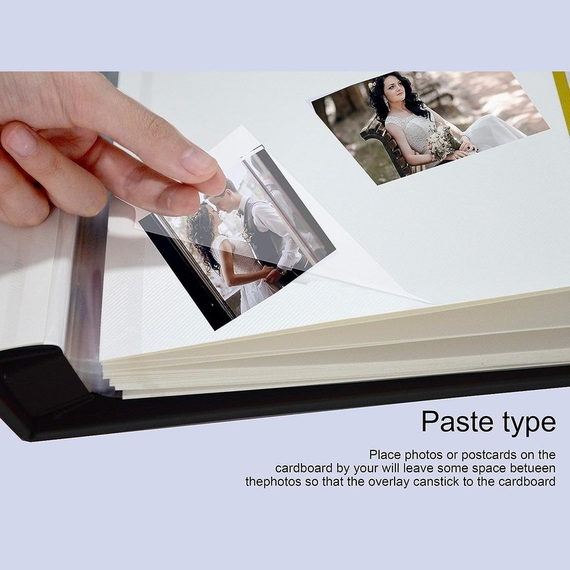 Classic Photo Album with Black Leather Cover, Magnetic Self-Stick Page