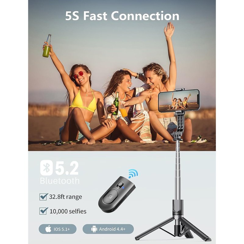 DeerFun Portable Selfie Stick, Detachable Remote, Extendable up to 42