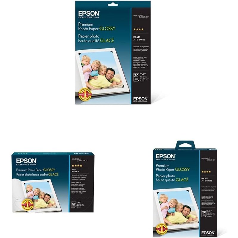 Epson Premium Photo Paper, Glossy, Various Quantities and Sizes