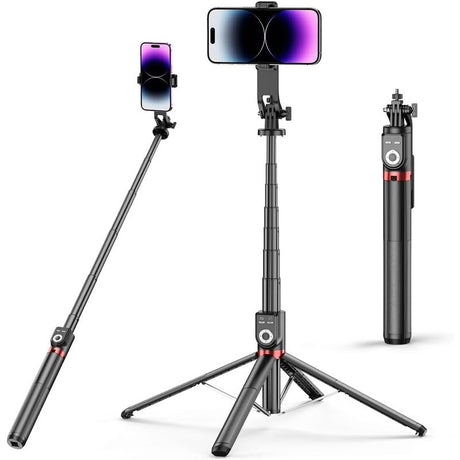 Extendable Selfie Stick Tripod with Light, Wireless Bluetooth Remote