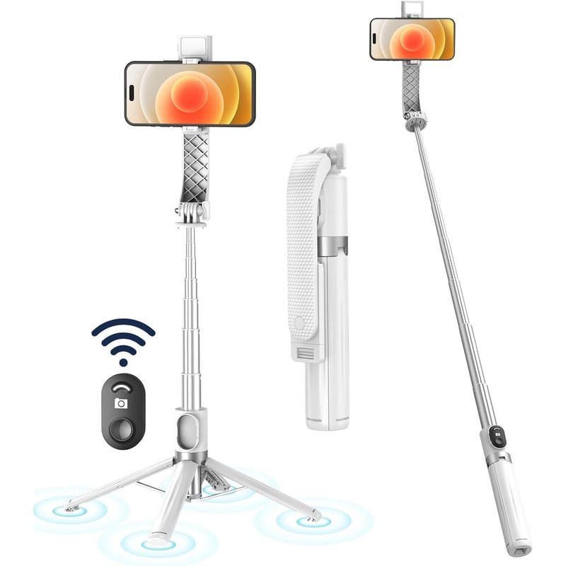 Extendable Selfie Stick Tripod with Light, Wireless Bluetooth Remote