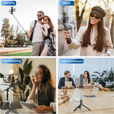 Extendable Selfie Stick Tripod with Light, Wireless Bluetooth Remote