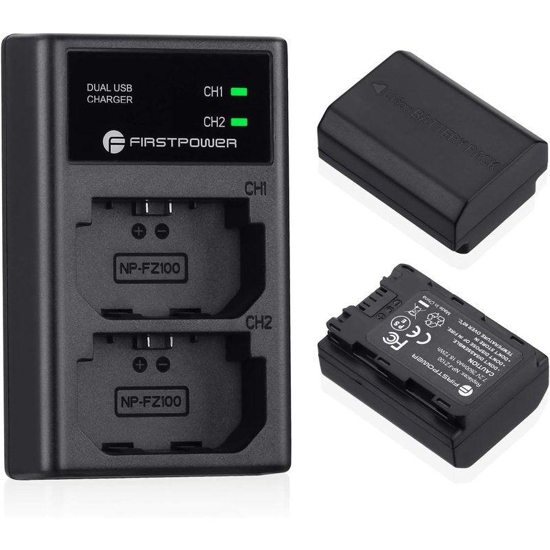 Firstpower 2 Pack NP-FZ100 Battery and Dual Charger for Select Sony Cameras