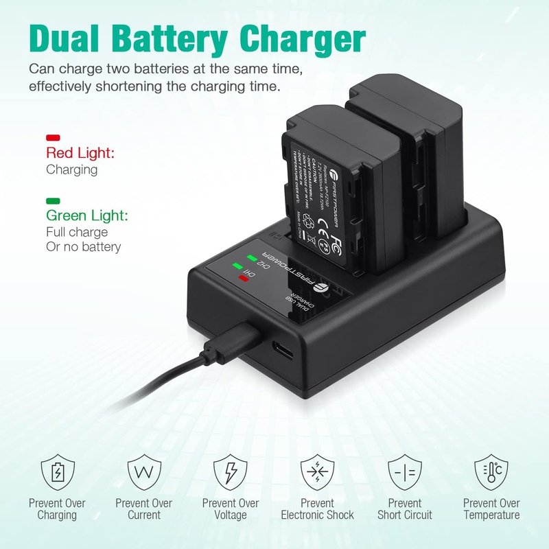 Firstpower 2 Pack NP-FZ100 Battery and Dual Charger for Select Sony Cameras
