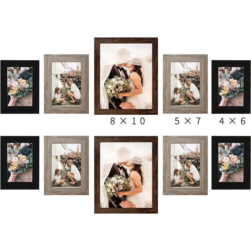 Gallery Wall Frame Set, Collage 10-Pack with 8X10 5X7 4X6 Frames in 3 Different Finishes