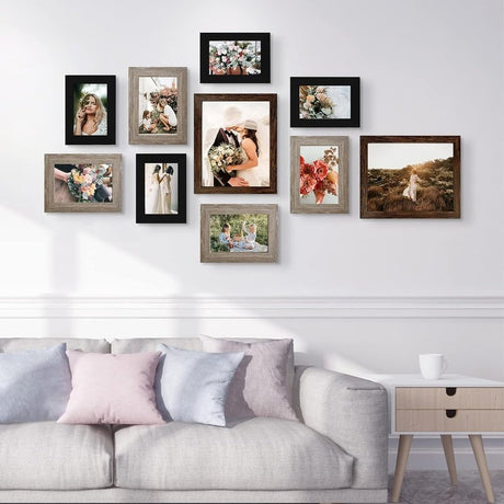 Gallery Wall Frame Set, Collage 10-Pack with 8X10 5X7 4X6 Frames in 3 Different Finishes