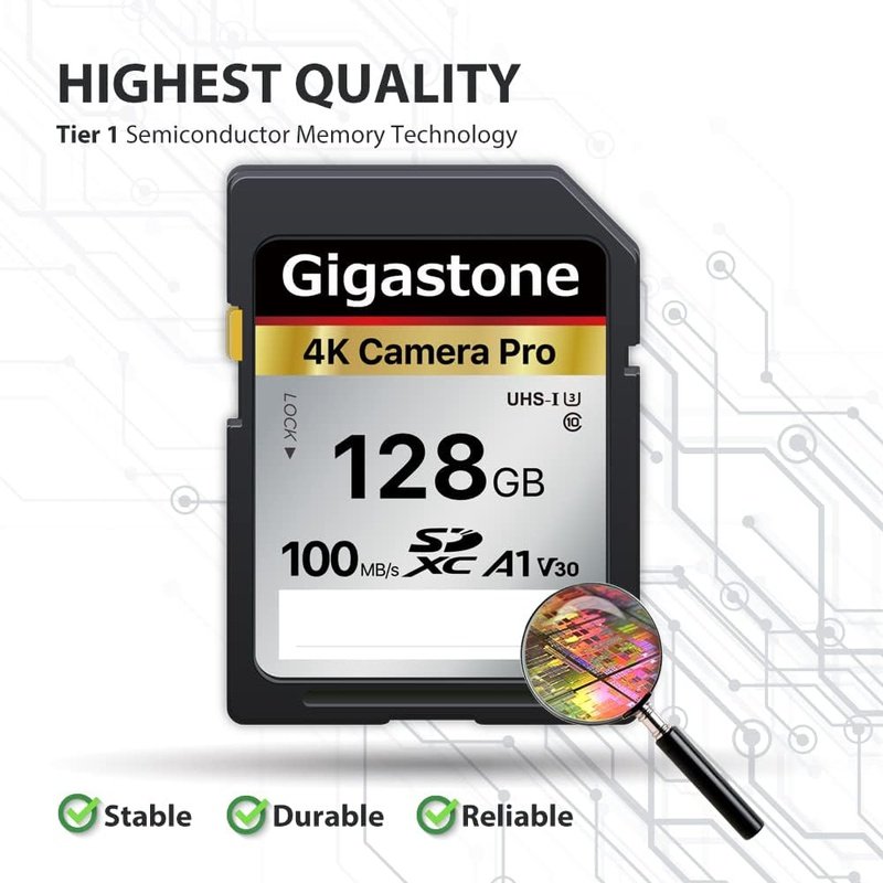 Gigastone 128GB or 256GB SD Card V30 SDXC Memory Card, Single or 2 Pack