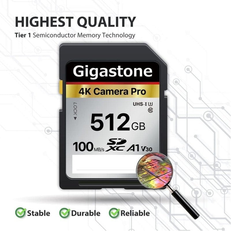 Gigastone 16GB 64GB or 512GB SDXC Memory Cards