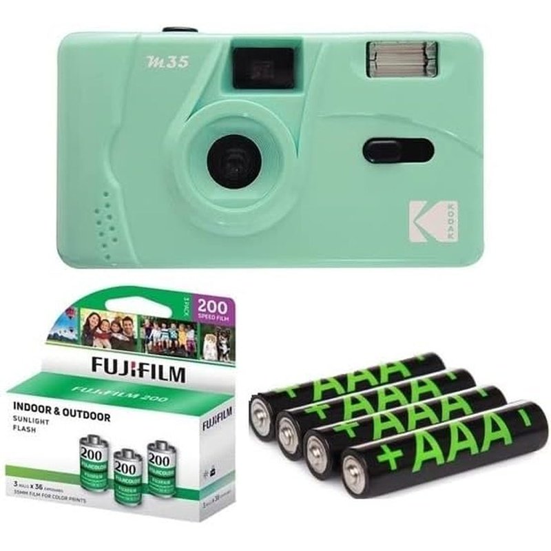Green Kodak M35 35mm Film Camera, Film and Battery Bundle