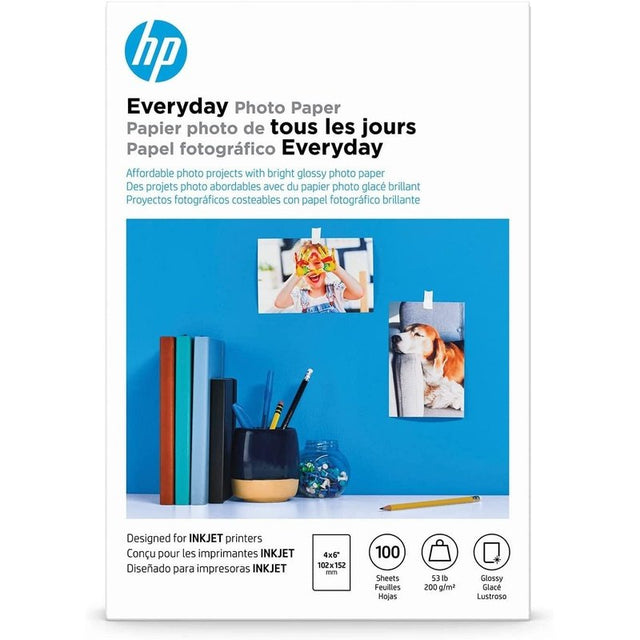 HP Everyday Photo Paper Glossy 100 Sheets 4X6 Inch, CR759A