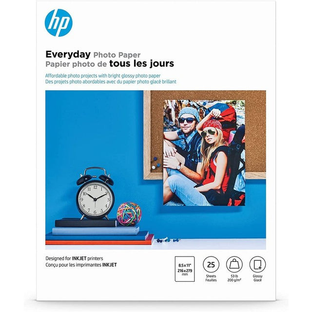 HP Everyday Photo Paper Glossy 25 Sheets 8.5X11 Inch, Q5498A