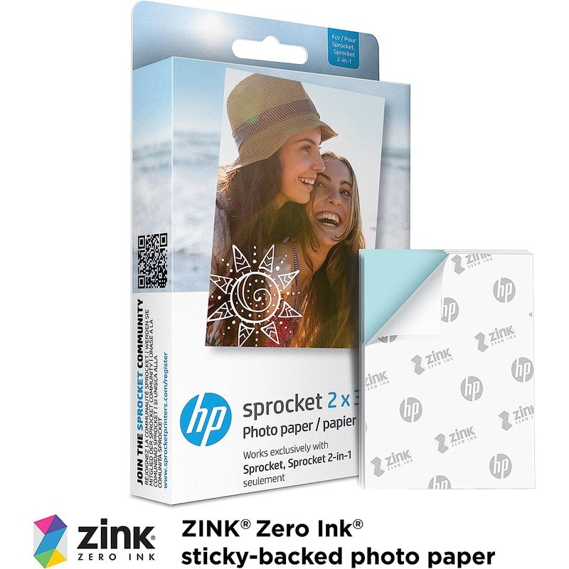 HP Sprocket 2X3" Premium Zink Sticky Back Photo Paper, Basic or Bundle