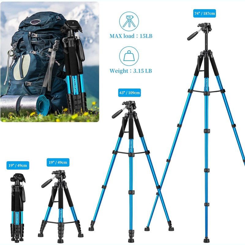 Heavy-Duty Professional DSLR Camera Tripod & Monopod Stand, 74