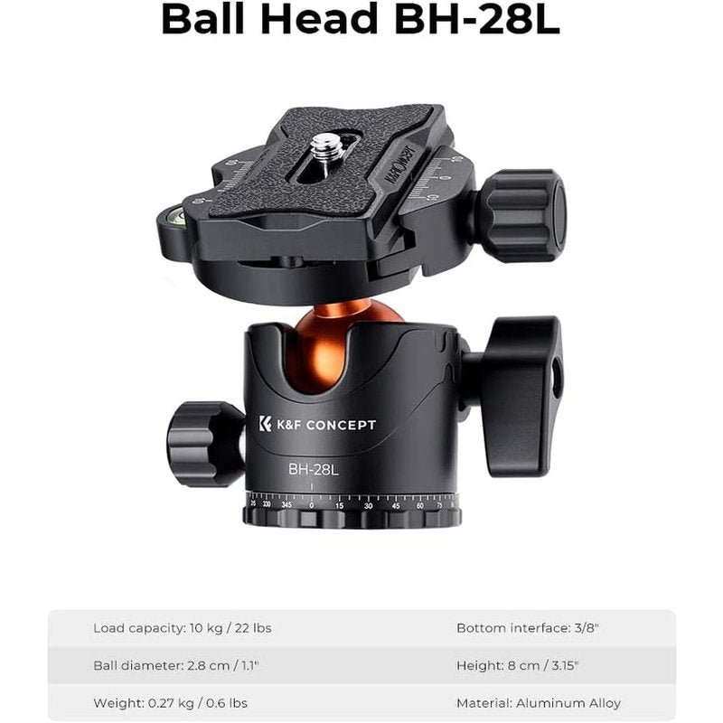 K&F Concept Aluminum Camera Tripod 73 Inch or 90 Inch w/28mm Ball Head