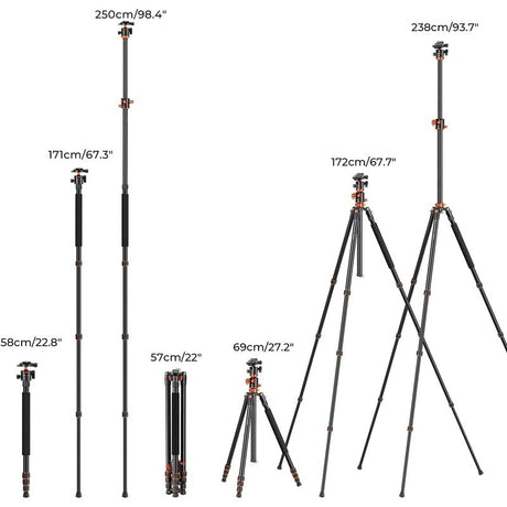 K&F Concept Aluminum Camera Tripod 94 Inch w/28mm Ball Head and Monopod