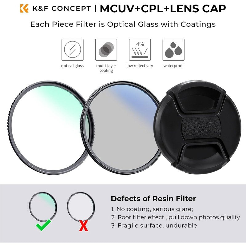 K&F Concept MCUV Polarizer and ND Filter Kit, plus Pouch K-Series