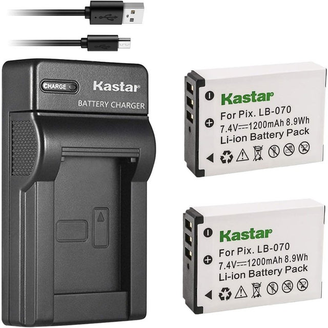 Kastar 2 Pack LB-070 Battery and Slim Charger for Select Kodak Cameras