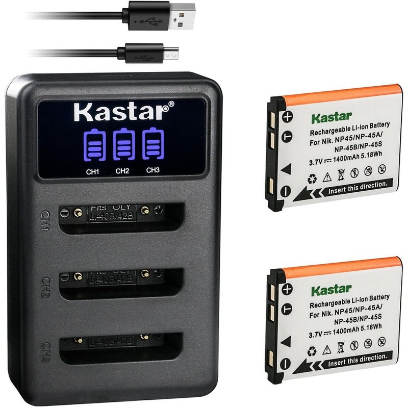 Kastar NP-45 Battery and Triple Charger for Select Minolta Cameras