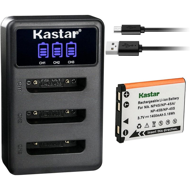 Kastar NP-45 Battery and Triple Charger for Select Minolta Cameras