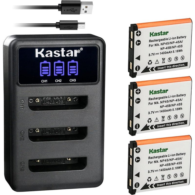 Kastar NP-45 Battery and Triple Charger for Select Minolta Cameras