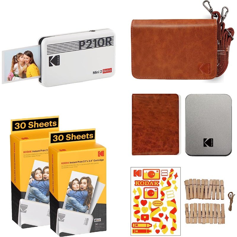 Kodak Mini 2 Retro P210R Portable Photo Printer and Accessory Bundle