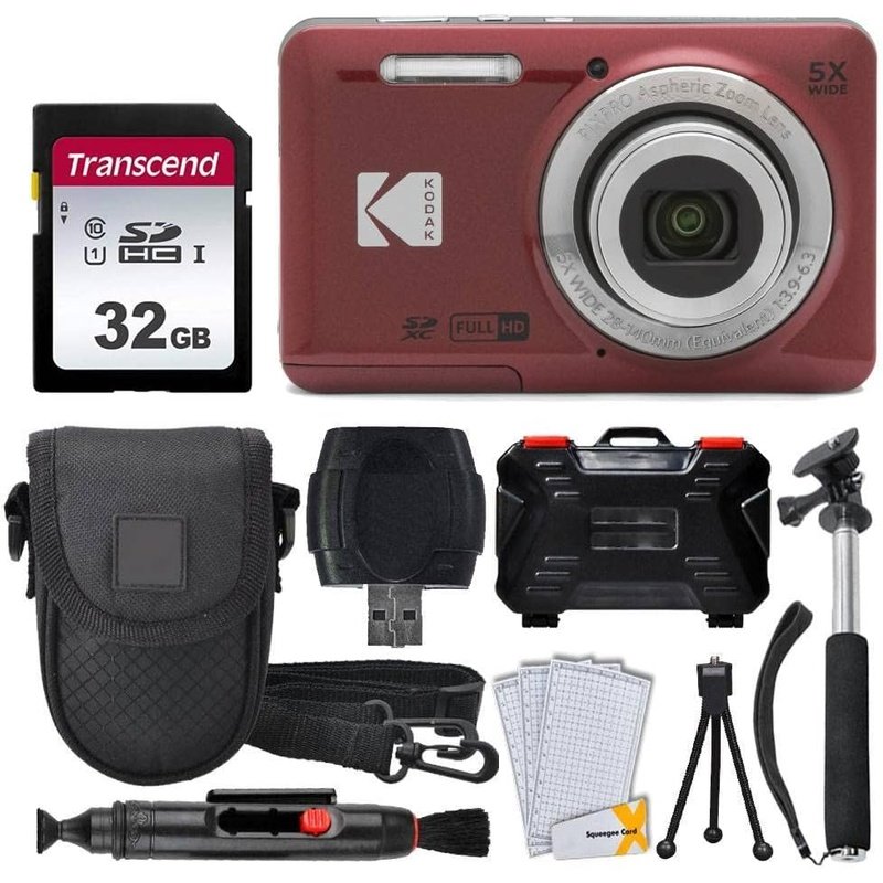 Kodak PIXPRO FZ55 Digital Camera Red Ultimate Accessory Bundle with Case