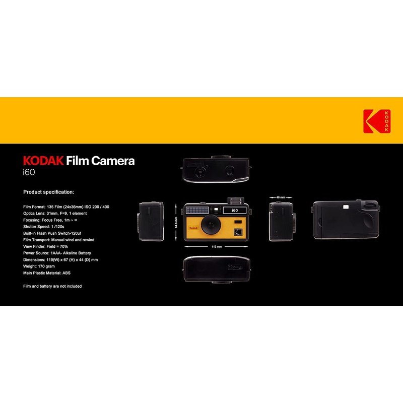 Kodak i60 Reusable 35mm Film Camera, Retro Style, Yellow