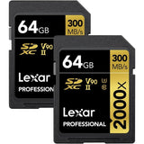 Lexar Pro SDXC Gold Series 2000X 64GB Memory Card 2-Pack