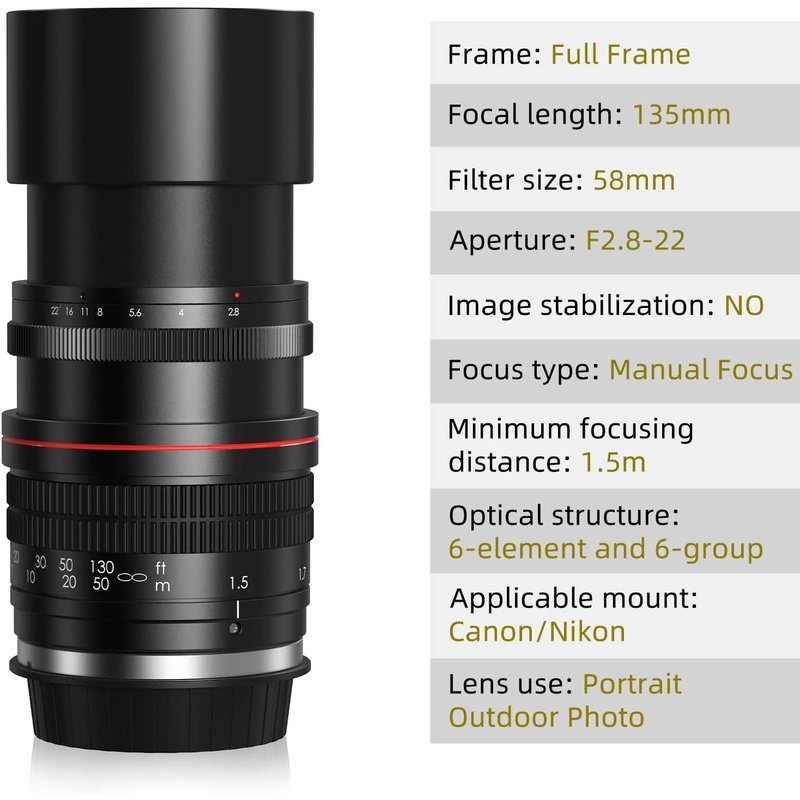 Lightdow 135mm F/2.8 FE UMC Full Frame Telephoto Lens