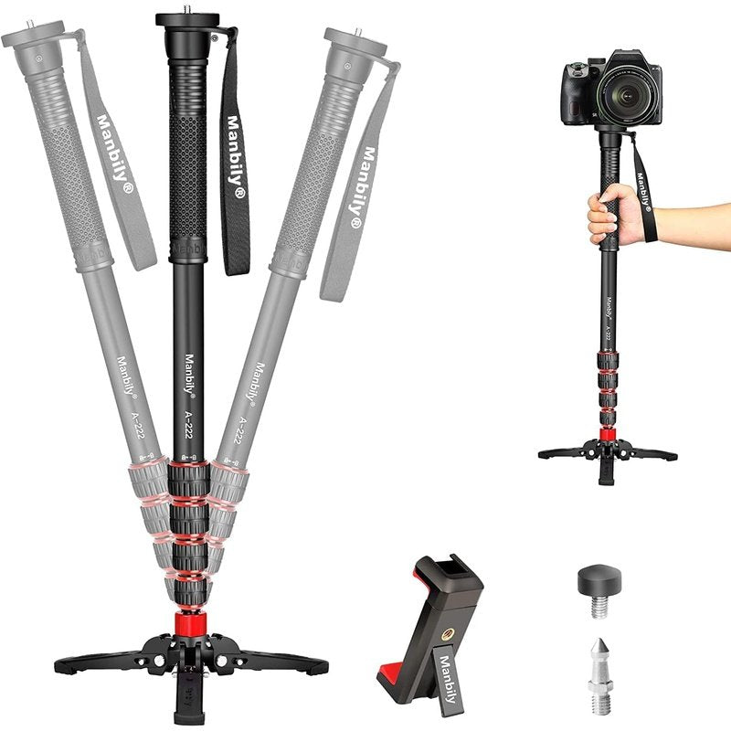 Manbily A222 67" Extendable Travel Monopod, Aluminum Monopod with Feet