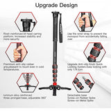 Manbily A222 67" Extendable Travel Monopod, Aluminum Monopod with Feet