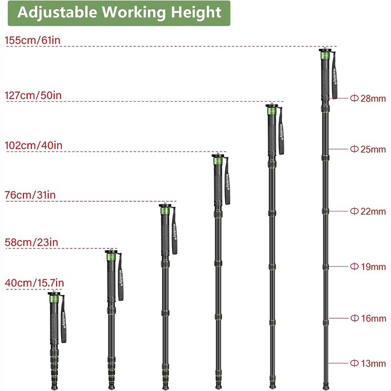 Manbily C555L 61" Monopod in Aluminum or Carbon Fiber, Compact