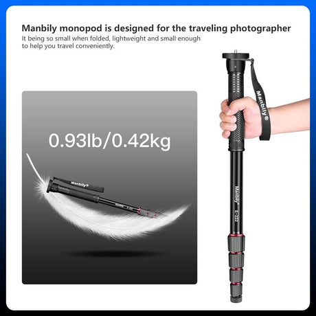 Manbily E222 64" Travel Monopod, 5-Sections, Lightweight Aluminum