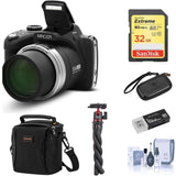 Minolta MN53Z 16MP FHD Digital Camera with 53X Optical Zoom, Wi-Fi, Black Bundle